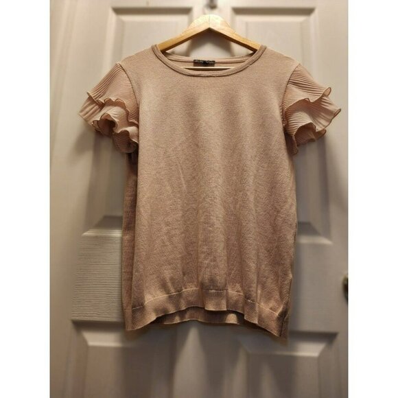 Adrianna Papell Pink Tiered Flutter Sleeve Sweater – Size Large - Picture 5 of 9